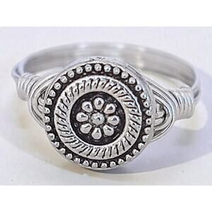 Vintage 925 Silver Wire Wrapped Flower Ring Oxidized Boho Artisan Design